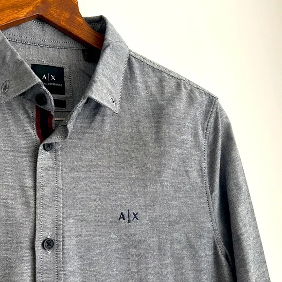 Men’s Armani Exchange Gray Slim Fit Cotton Long Sleeved Button Up Shirt - Picture 6 of 12
